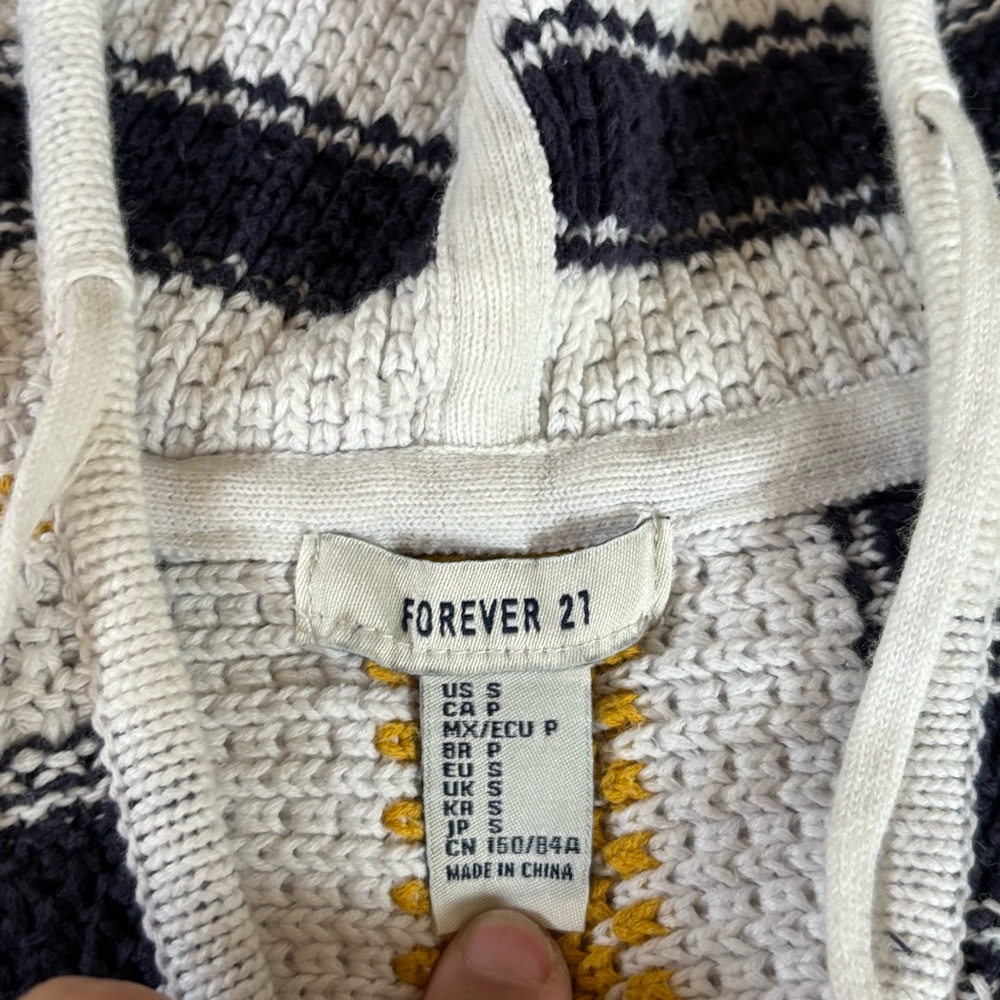Forever 21 Cropped Baja Hoodie Yellow White Blue Stripes 100% Cotton Sz S Y2K - Picture 3 of 7